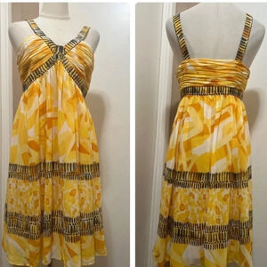 Jones New York Dress Size 16 Black Yellow White Gray Chiffon Summer Dress